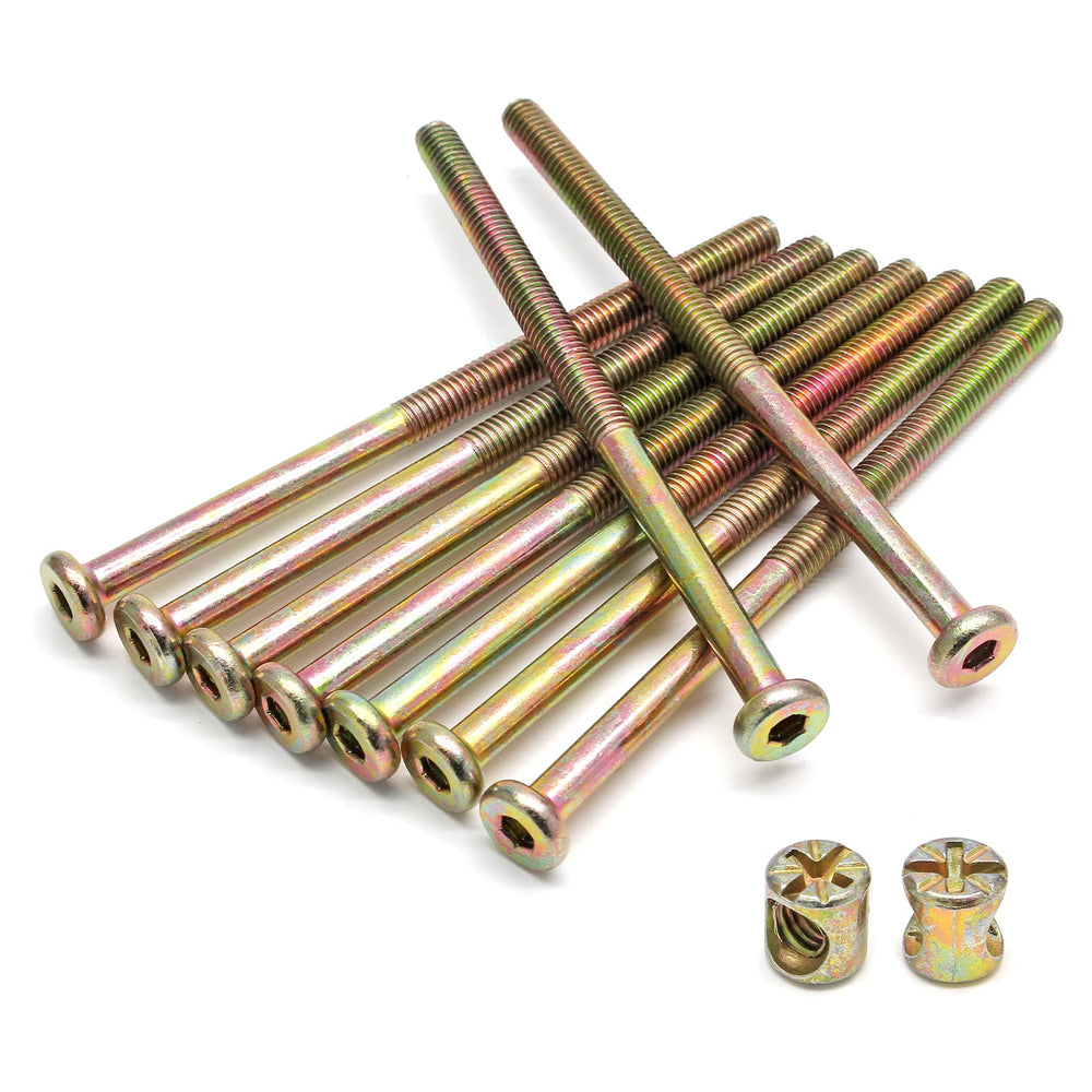 10 Pack Baby Bed Crib Screw Bolts Kit M6 x 100mm Hex Drive Socket Cap Screws Bolts and Barrel Nuts for Bunk Beds Chairs Crib Cots, Zinc Plated