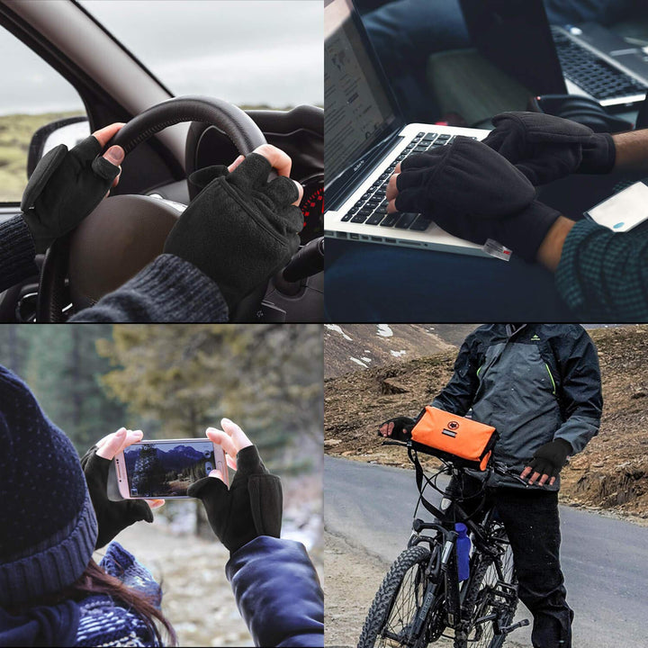 Winter Gloves for Men Women: Fingerless 3M Convertible Mittens with Flap Warm Thermal Polar Fleece,Touch Screen Work Running Driving Cycling Womens Mens Gloves Winter in Cold Weather(Medium)
