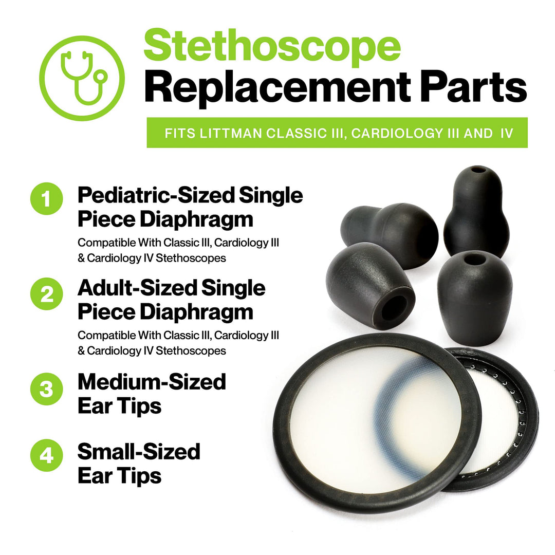 Classic 3, Cardiology 3 & Cardiology 4 Stethoscope Accessories Kit for Littman Stethoscope Replacement Parts & Littmann Stethoscope Parts - Fits Classic III, Cardiology III & IV - Black