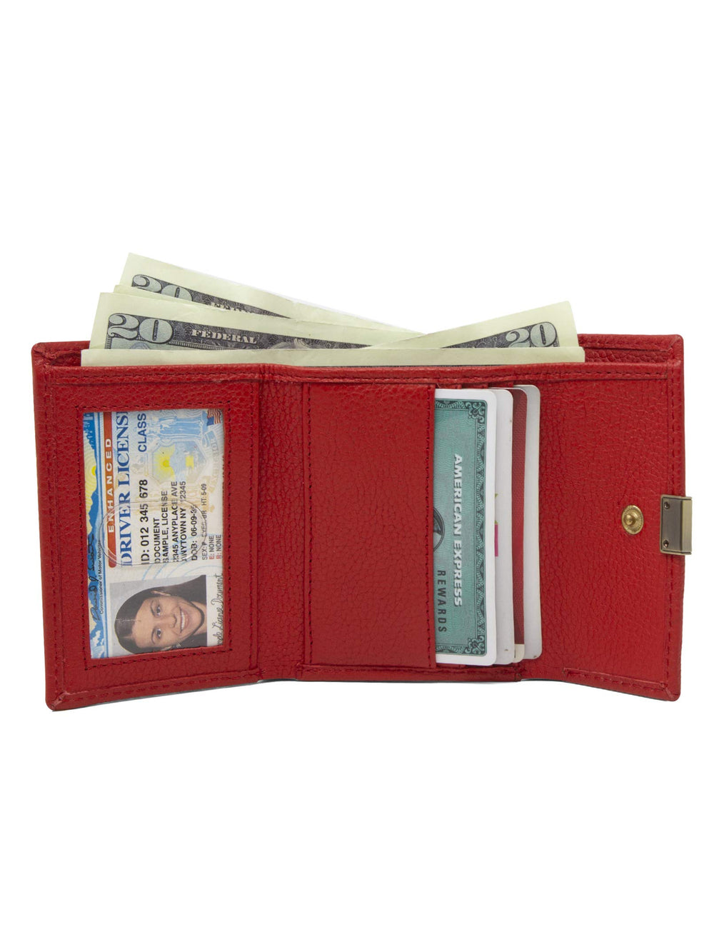Women's Leather RFID Small Indexer Snap Wallet Billfold, Red, one Size