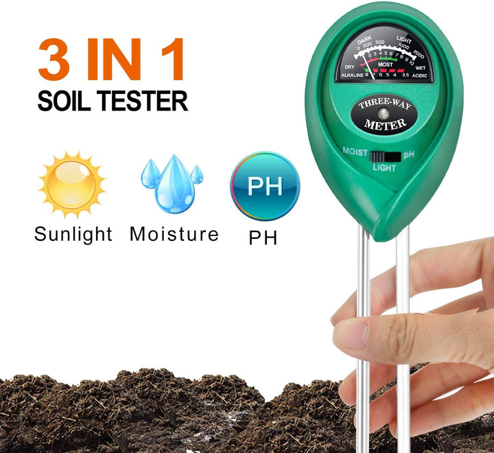 3-in-1 Soil Test Kit, Soil Moisture/Light/pH Meter for House Plant, Garden, Lawn, Farm, Ideal for Indoor & Outdoor Use