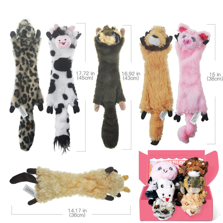 Dog Squeaky Toy No Stuffing 6 Pack, Dog Toys Crinkle for Small Puppy, Durable Chew Plush Cute Animals Natural for Teething Pet