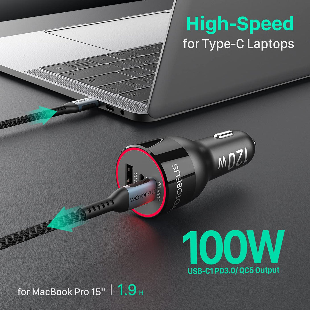 120W USB C Car Charger Adapter with Dynamic LED Display - PD3.0 100W & PPS 45W QC5 Super Fast Charging, Fit for iPhone 16 15 14, iPad, MacBook, Samsung Galaxy S24 S23, Pixel, Type-C Laptops