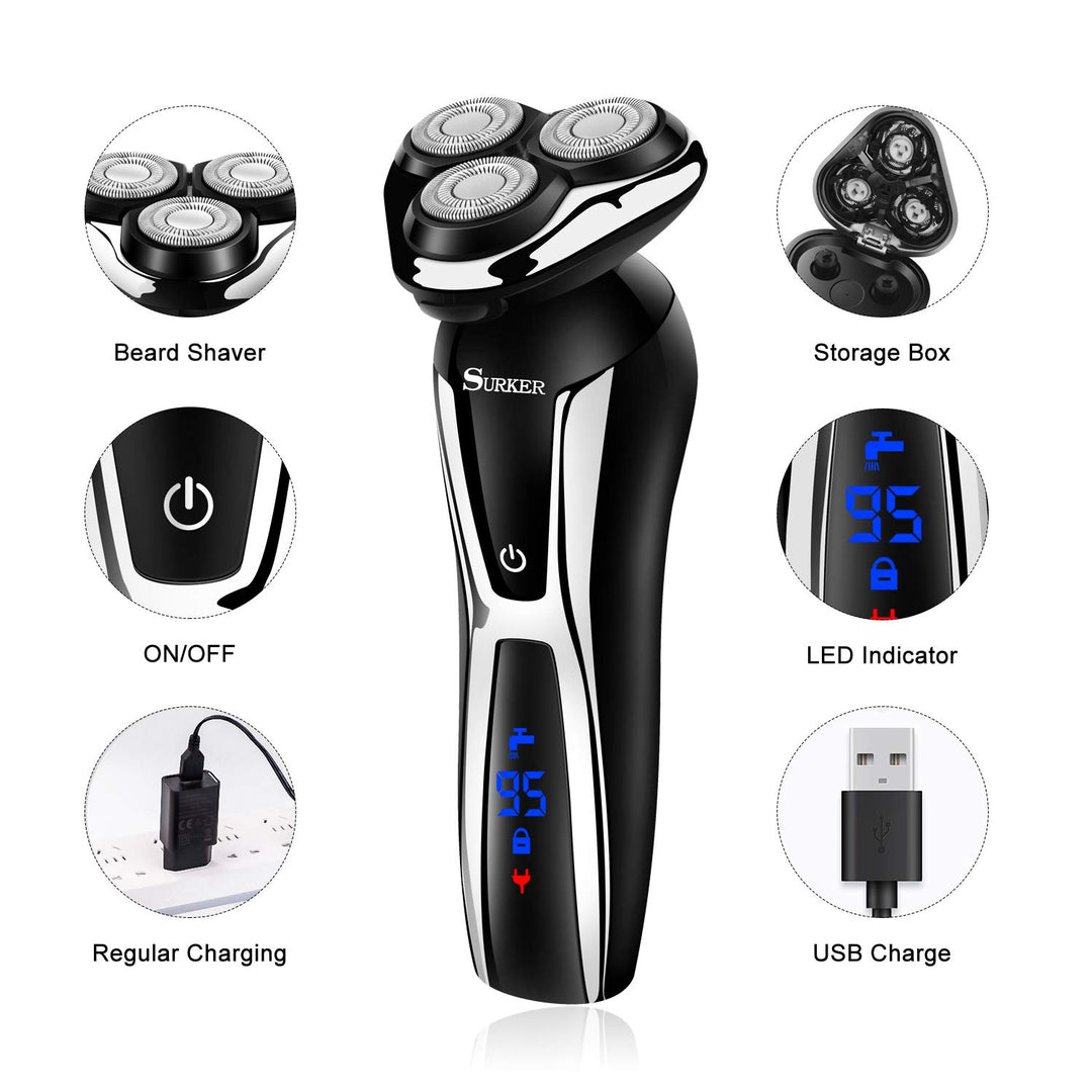 Electric Shaver Razor Cordless Beard Trimmer for Men Nose Hair Trimmer 3 in 1 Trimmer Grooming Kit Plus 1 Facial Cleansing Brush Waterproof USB Rechargeable Dry Wet