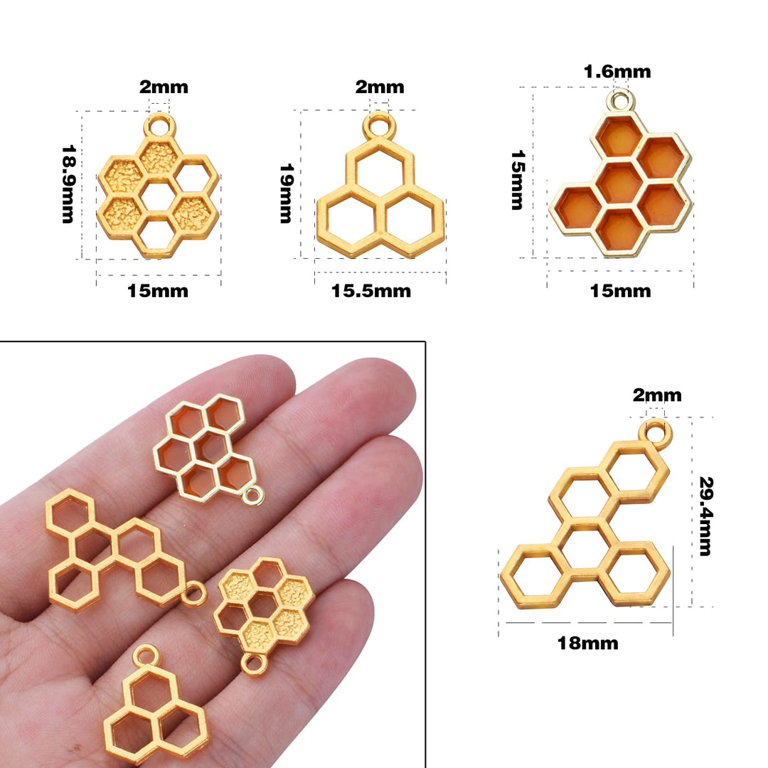 50pcs Enamel Honeycomb Charms Pendants Alloy Bee Honeycomb Open Back Bezel Pendant for Necklace Bracelet DIY Crafts Jewelry Making Accessories