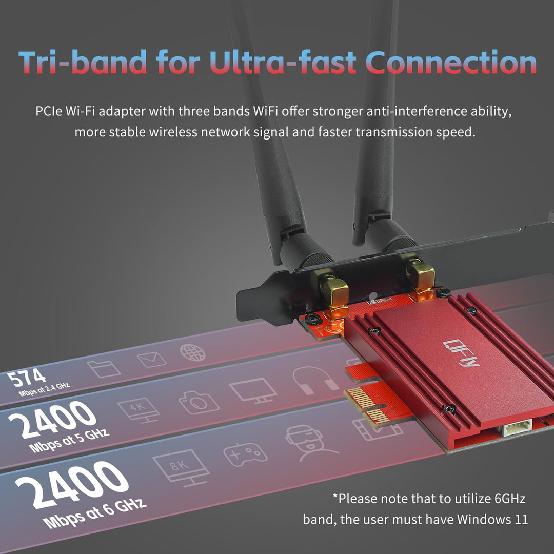 AX210 PCIe WiFi 6E Card, 5400Mbps WiFi Card Bluetooth 5.3, Tri-Bands(6GHz/5GHz/2.4GHz) Wireless Network Card for PC with MU-MIMO, OFDMA, Heat Sink Support Windows 10/11 (64-bit)