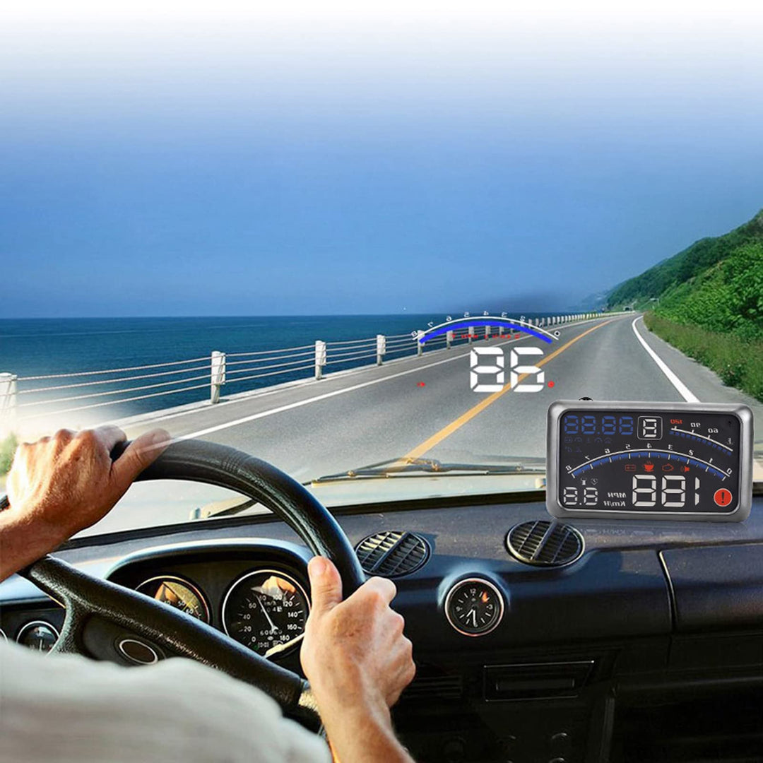 Heads Up Display,5.5 HD OBD II Car GPS HUD Head Up Speed Display Over Speed Warning,Fuel Consumption,Temperature