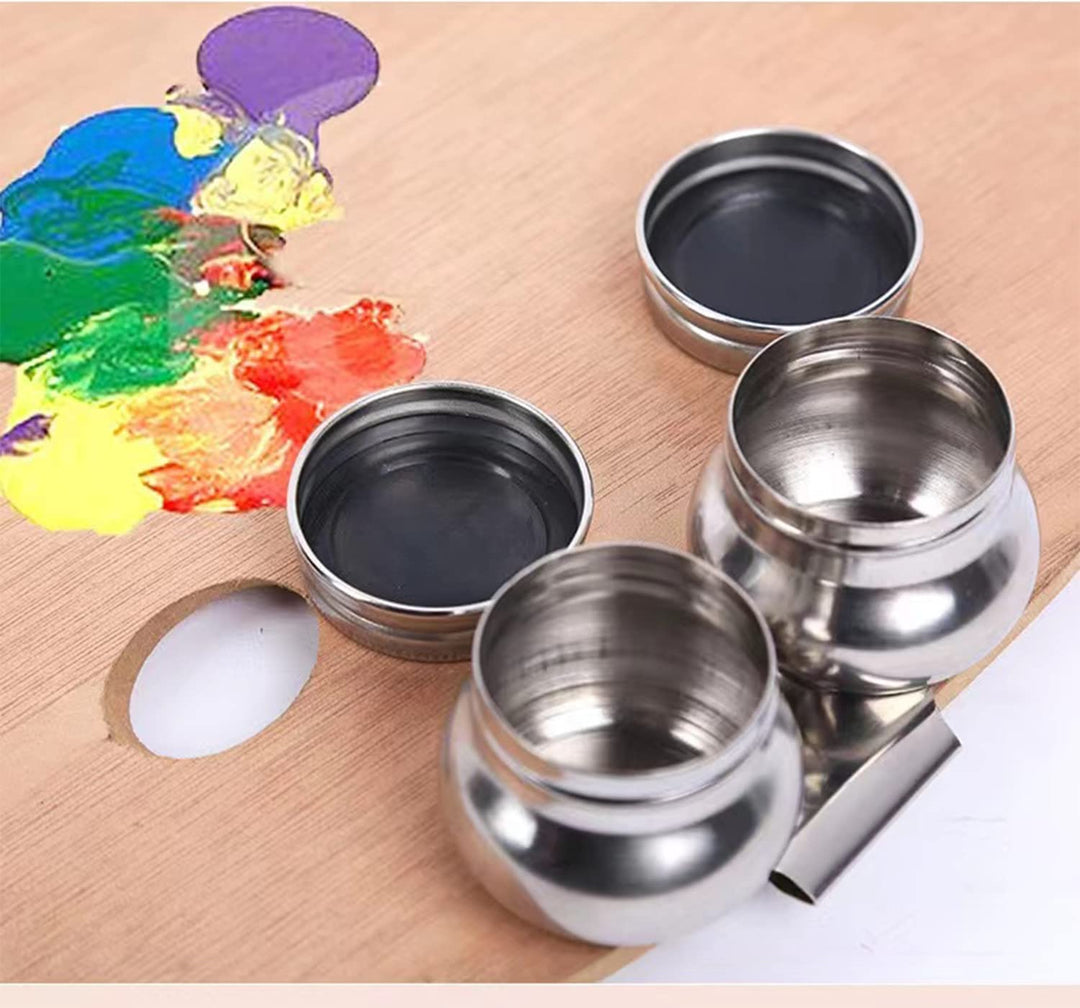 Palette Cup with Lid, Stainless Steel Double Dipper Oil Painting Pot Container, No Leakage, Can Clip on Palette