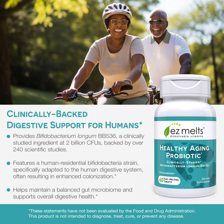 Dissolvable Healthy Aging Probiotic, Bifidobacterium Longum BB536 (2 Billion CFU), Sugar-Free, Probiotics for Women and Men 50+, 2-Month Supply