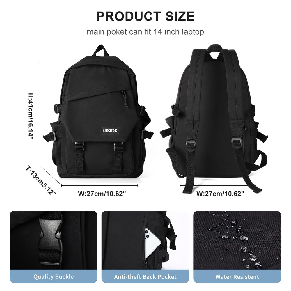 College Backpack Waterproof Black College Bags For Women Lightweight Travel Rucksack Casual Daypack Laptop Backpacks For Men Women(Black)
