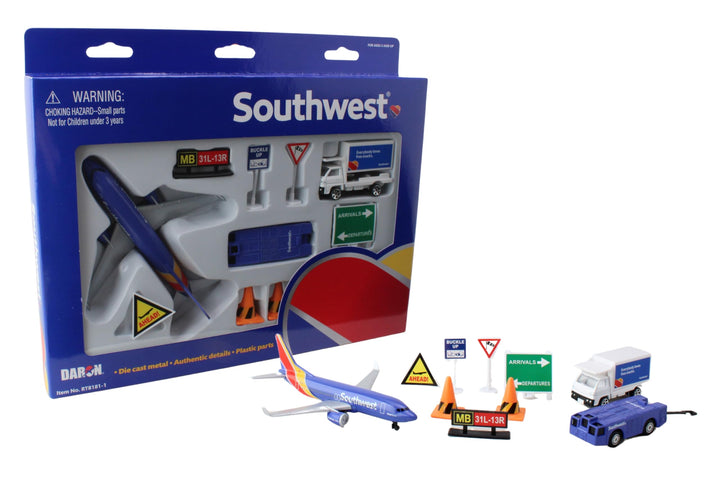 Southwest Airlines Airport Playset with Die-Cast Metal Model Airplane with Plastic Parts, Cars and Transportation Toys for Kids Ages 3+