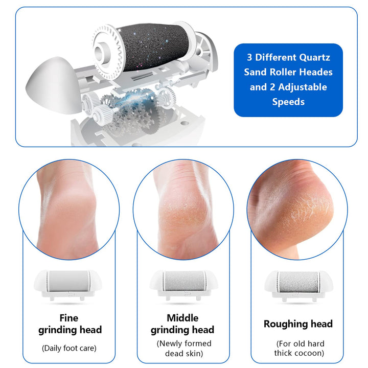 Electric Foot Callus Remover Kit, Rechargeable Callous removers 3 Grinding Heads Waterproof Foot Scrubber File, Professional Pedicure Tools kit Feet Care for Dead, Cracked Dry Skin