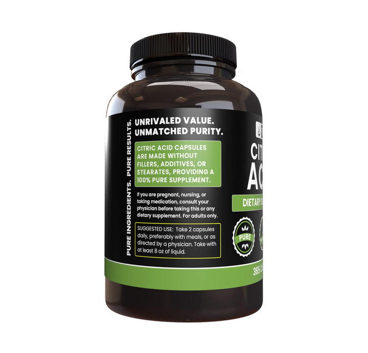 Pure Original Ingredients Citric Acid (365 Capsules) No Magnesium Or Rice Fillers, Always Pure, Lab Verified