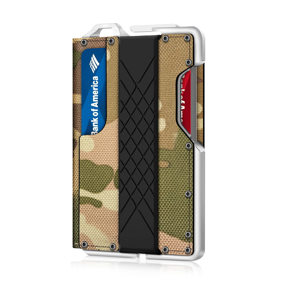 Tactical Minimalist Wallet for Men, Slim RFID-Blocking Metal Card Holder, Front Pocket Men’s Nylon Leather Dapper Bifold Wallet with Money Clip Camouflage