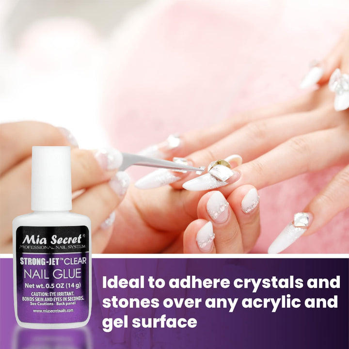 Strong-Jet Brush On Clear Nail Glue 335 - Ideal to adhere Crystals Over Any Acrylic and Gel Surface