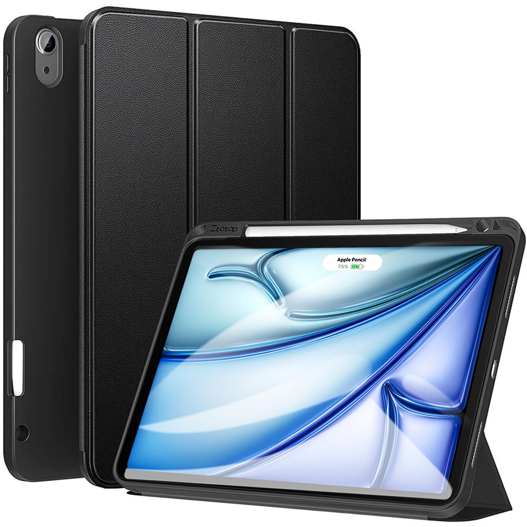 for iPad Air 6th Generation 11 Inch Case M2 2024 & iPad Air 5th/4th Gen 10.9 Inch 2022/2020 & iPad Pro 11 2018 1st with Pencil Holder, Soft TPU Back Slim Trifold Smart Cover, Black