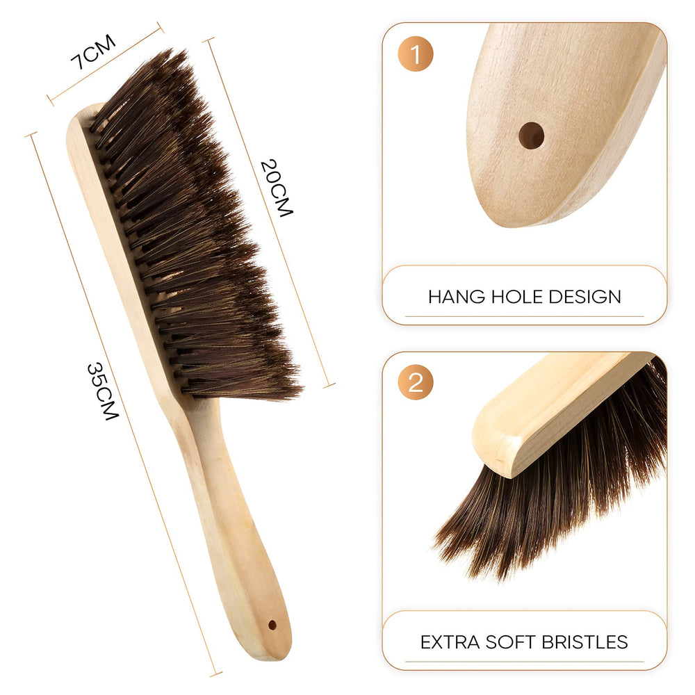 2 Pieces Wooden Bench Brushes, Soft Bristles, Long Wood Handle, Brown