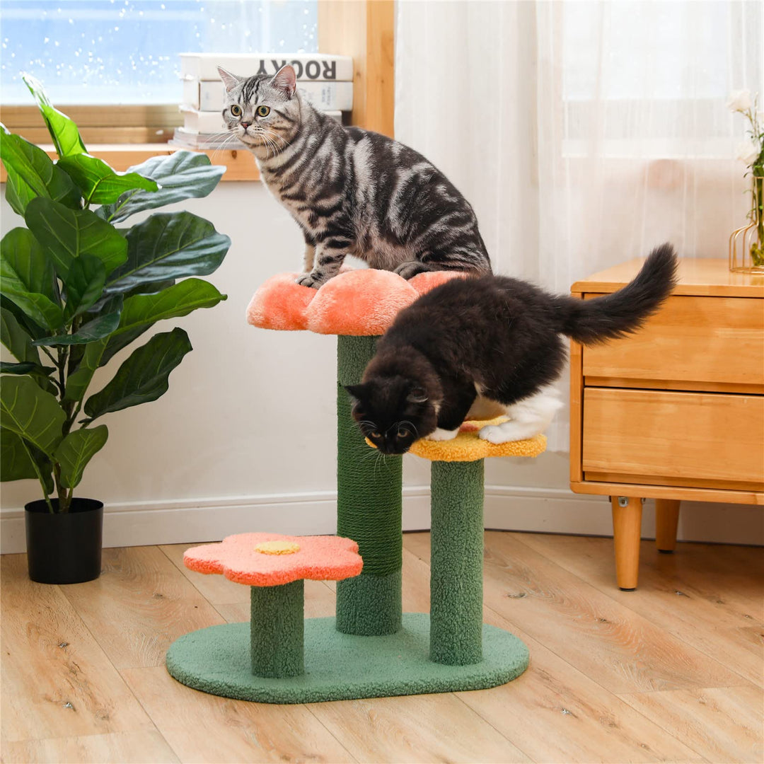 Flower cat Tree Activity with Scratching Post Pink - Small Indoor Cats Tower Natural sisal Scratcher Climbing Cute cat Tree