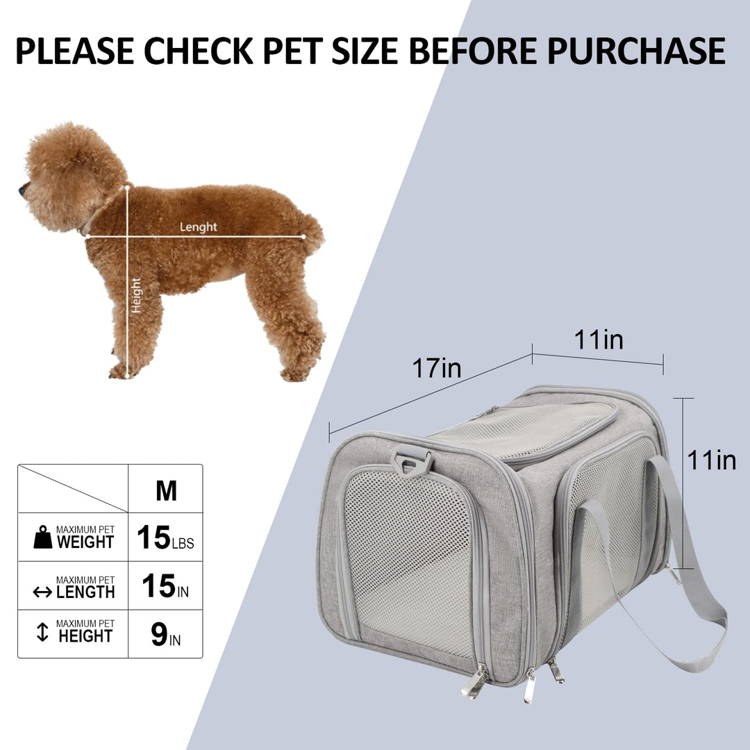 Cat, Dog Carrier for Small Medium Cats Puppies up to 15 Lbs, TSA Airline Approved Carrier Soft Sided, Collapsible Travel Puppy Carrier - Grey