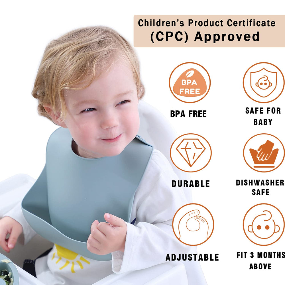 Silicone Baby Bibs Set Of 2, BPA Free Soft Adjustable Fit Waterproof Feeding Bibs for Babies and Toddlers(Ether/Sage)