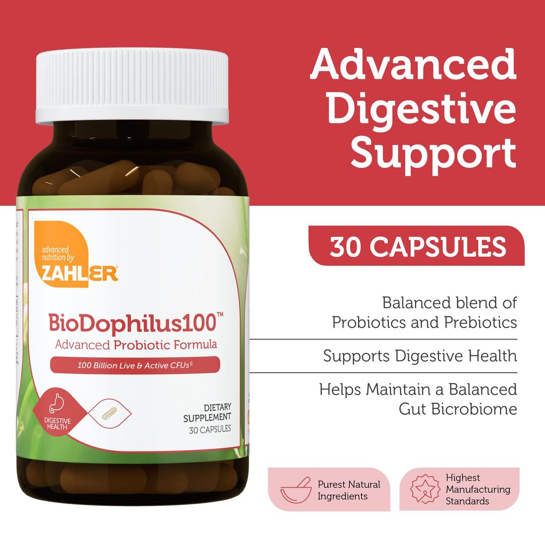 BioDophilus100-100 Billion Probiotic - 100 Billion CFU 11-Strain Gut Health Probiotic Supplement - Prebiotics/Probiotics for Digestive Health, Probiotics for Women and Men. (30 Ct)