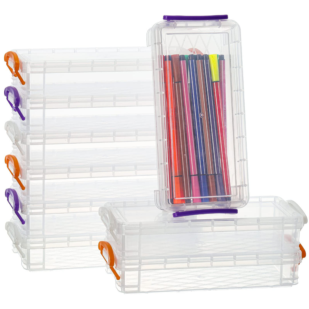 9 Pack Large Pencil Box, Stackable Clear Plastic Pencil Case, Painting Brush Storage Box with Snap-Tight Lid, Office Supplies Organizer Watercolor Pen Drawing Tools Container