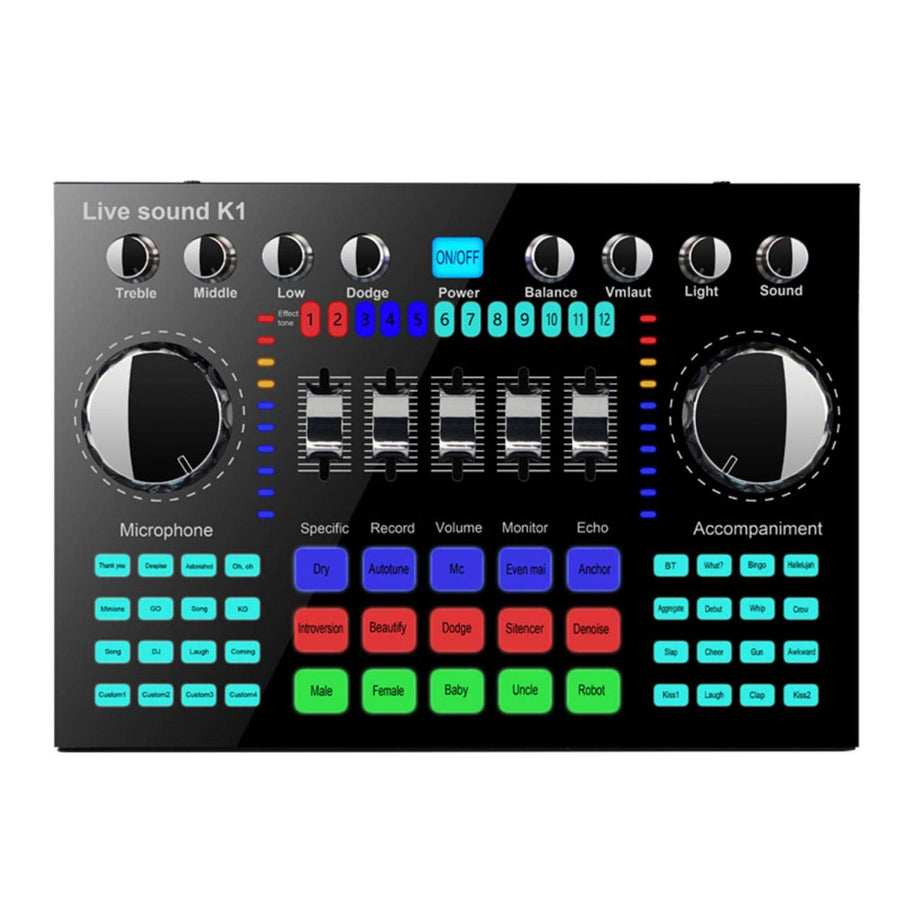 Live Sound Card, Mini Sound Mixer Board for Live Streaming, Portable Bluetooth Voice Changer Sound Card with Multiple Sound Effects, Sound Audio Mixer Board for Music Recor-ding