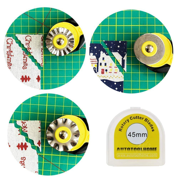 45mm Rotary Cutter Set with 9 Pack Replacement Rotary Blades Skip Rotary Blades Pinking Rotary Blades for Sewing Fabric Leather Quilting Cutter Paper Perforating Tool