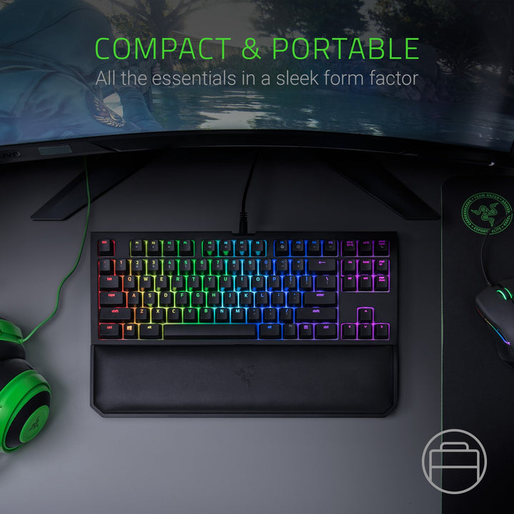 BlackWidow TE Chroma v2 TKL Tenkeyless Mechanical Gaming Keyboard: Green Key Switches, Tactile & Clicky, Chroma RGB Lighting, Magnetic Wrist Rest, Programmable Macros, Classic Black