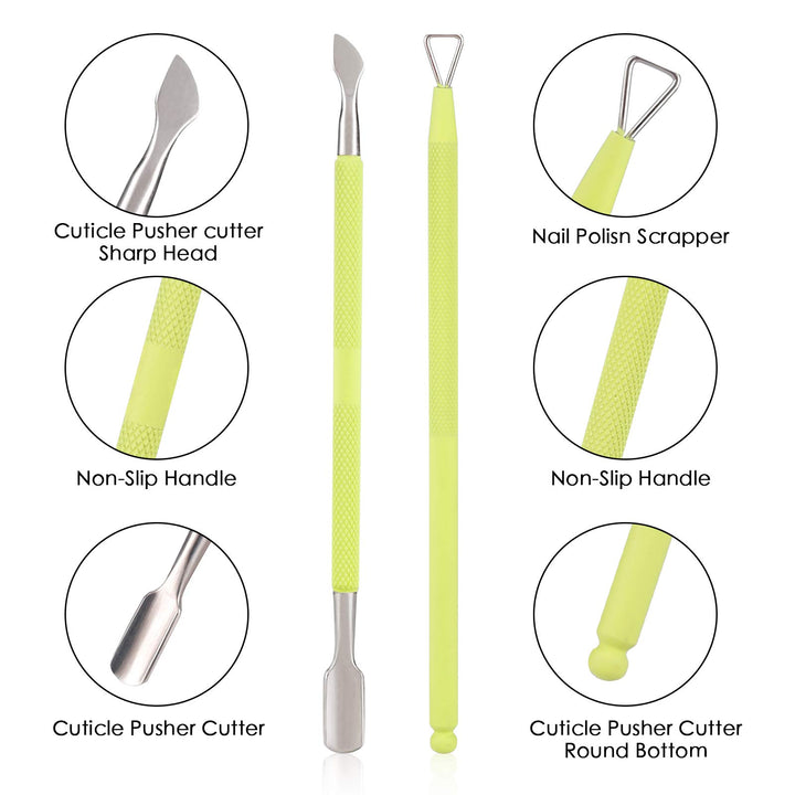 Cuticle Trimmer with Cuticle Pusher and Cutter- Cuticle Cutter Cuticle Nipper Professional Stainless Steel Cuticle Clippers Durable Pedicure Manicure Tools for Fingernails and Toenails (Green)