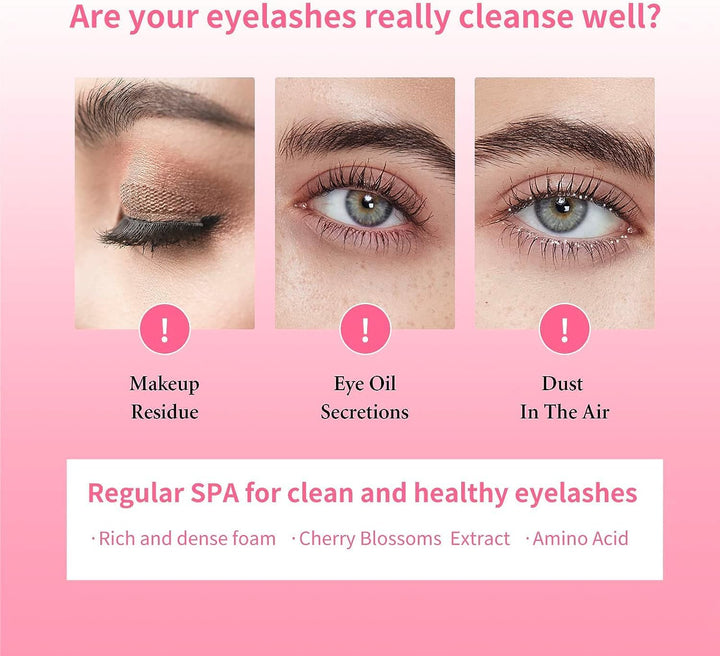 Eyelash Extension Cleanser, Upgraded Eyelash Extension Shampoo 60ML+Mascara Wand+Brush Eyelash Foam Cleanser For Extensions and Natural Lashes,Paraben & Sulfate Free, Salon and Home Use
