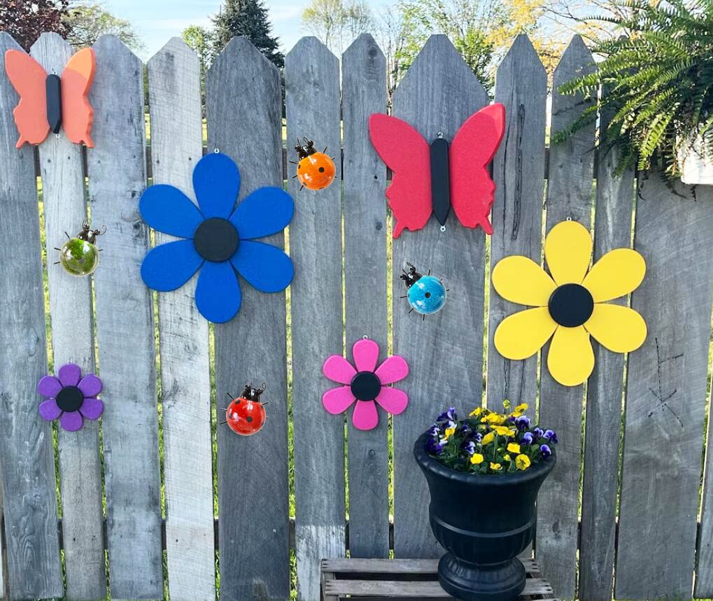 Metal Garden Wall Art Decorative Set of 4 Cute Ladybugs Outdoor Wall Sculptures