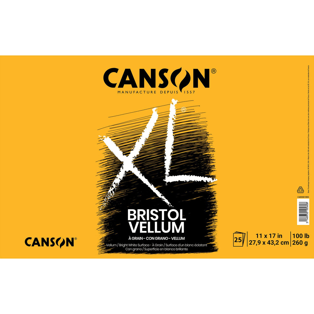 XL Series Bristol Paper, Vellum, Foldover Pad, 11x17 inches, 25 Sheets (100lb/260g) - Artist Paper for Adults and Students - Charcoal, Pen and Ink, Marker, and Pastel