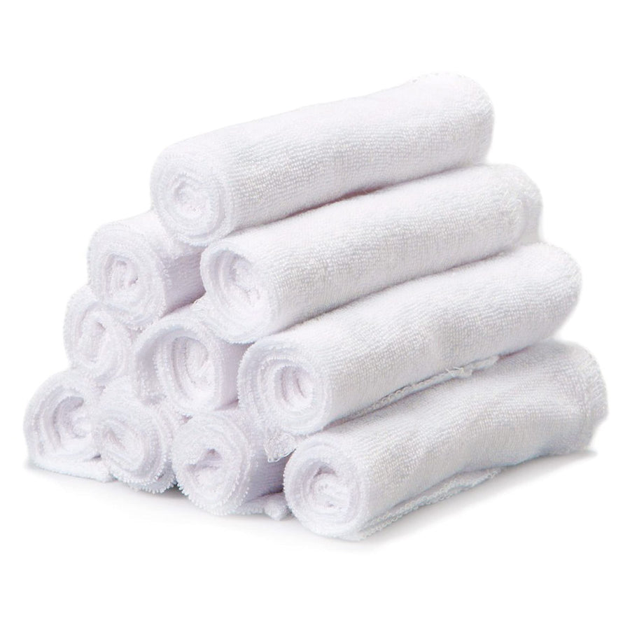 Washcloth Wipes Set for Newborn Boys and Girls, Soft Terry Washcloth Set, Pack of 10, White, (010-WTE)