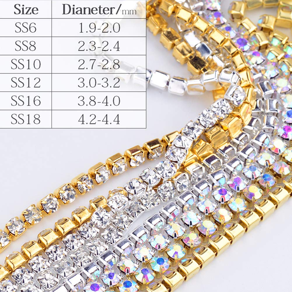 1 Roll 10 Yards Rhinestone Chain, Crystal Rhinestones Close Chain, Sew on Crystal Rhinstone Chain Trim, Crystal Claw Cup Chain Roll (Crystal AB, SS16 4MM)