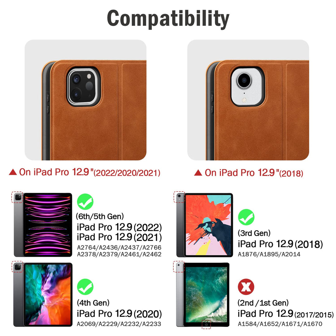 Case for iPad Pro 12.9 6th/5th/4th/3rd Generation 2022/2021/2020/2018, Slim Durable Leather Stand Cover with Pencil Holder, Auto Sleep/Wake (Brown)