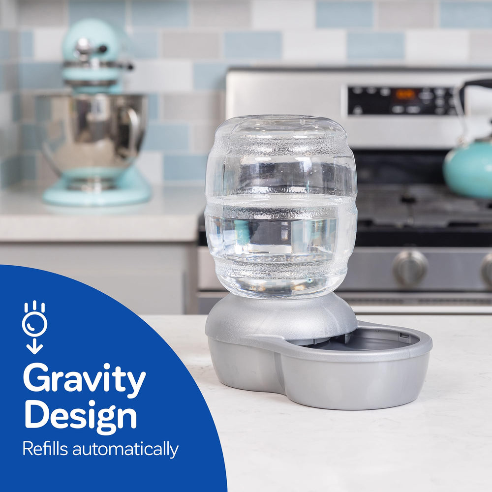 Replendish Automatic Gravity Waterer for Cats and Dogs, BPA-Free, No Batteries Required, Includes Charcoal Filter, 0.5 Gallon,Silver