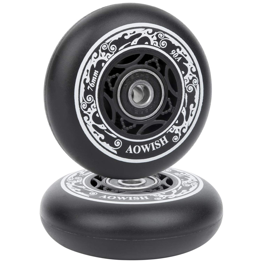 Ripstik Wheels 76mm Ripstick Wheels 90a Ripsurf Replacement Wheels w/Bearings ABEC-9 for Rip Stiks DLX Caster Board, Rip Sticks Skateboard, Inline Skates, Roller Blades, etc (2-Pack) (BLACK)