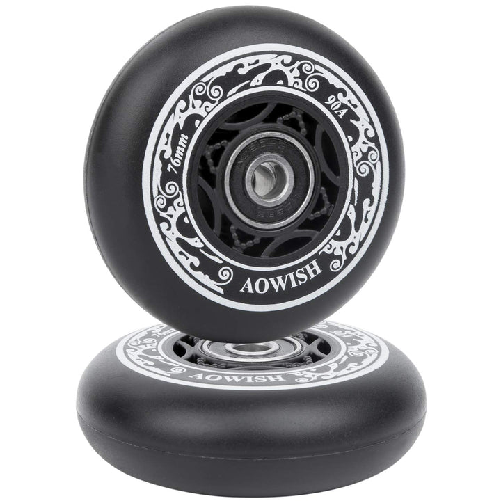 Ripstik Wheels 76mm Ripstick Wheels 90a Ripsurf Replacement Wheels w/Bearings ABEC-9 for Rip Stiks DLX Caster Board, Rip Sticks Skateboard, Inline Skates, Roller Blades, etc (2-Pack) (BLACK)