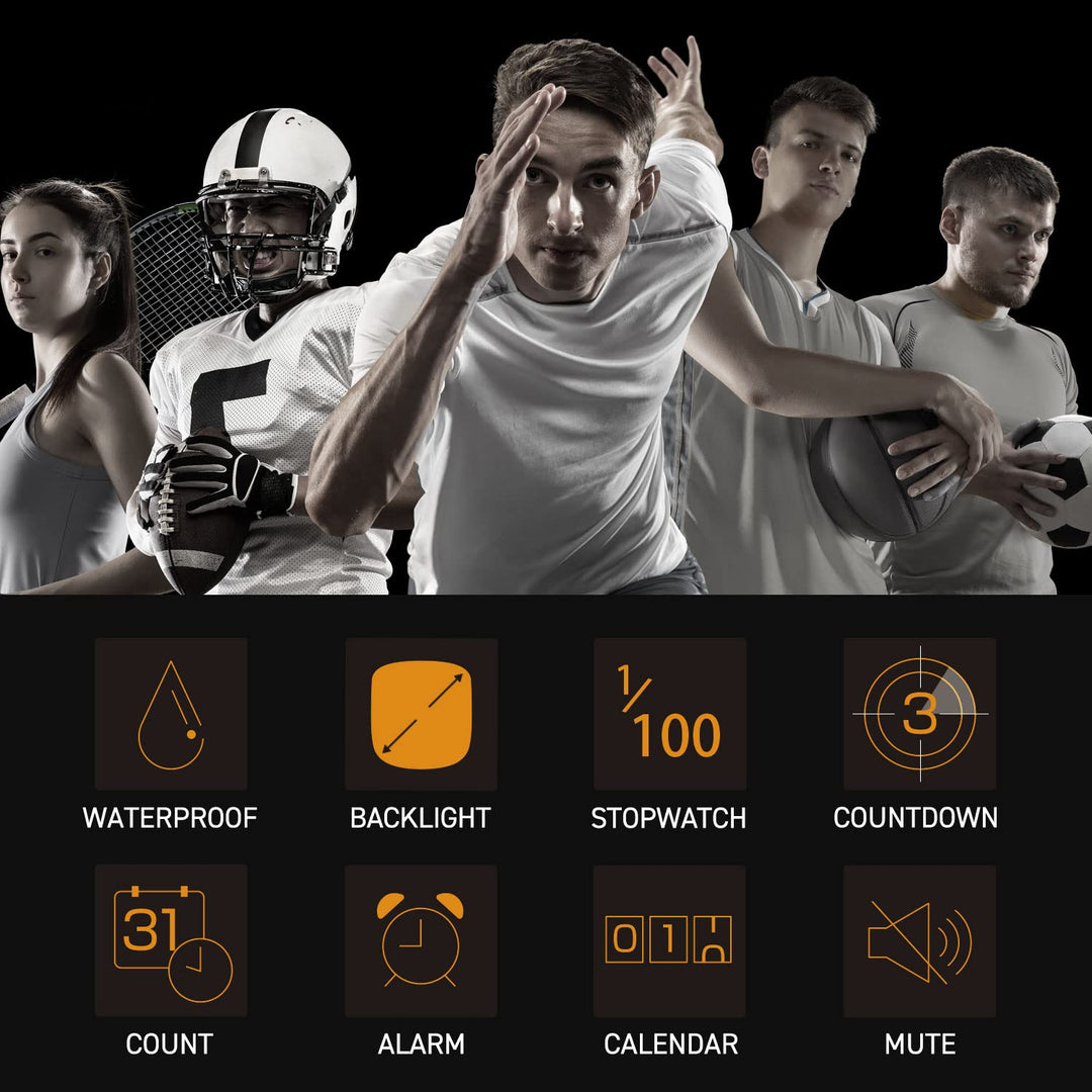 Digital Stopwatch Waterproof Alarm Calender for Swimming Running Training Kids Coaches Black