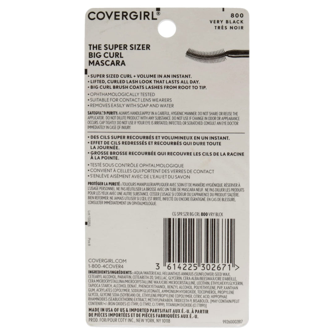Covergirl Super Sizer Big Curl Regular Mascara, Very Black 800, 0.4 Ounce