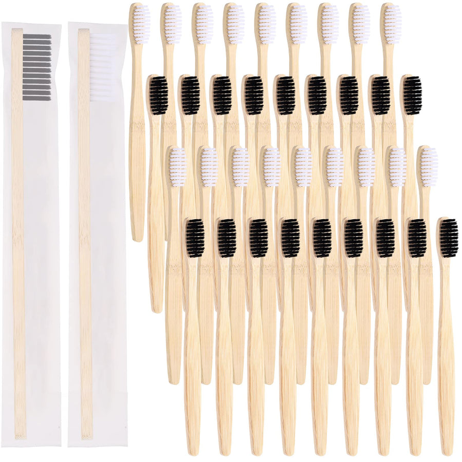 200 Pieces Bamboo Toothbrushes Bulk Soft Bristles Toothbrushes with Micro Fur Ultra Wooden Bamboo Tooth Brushes Manual Toothbrushes for Adults Travel Family Hotel Use Individually Packaged