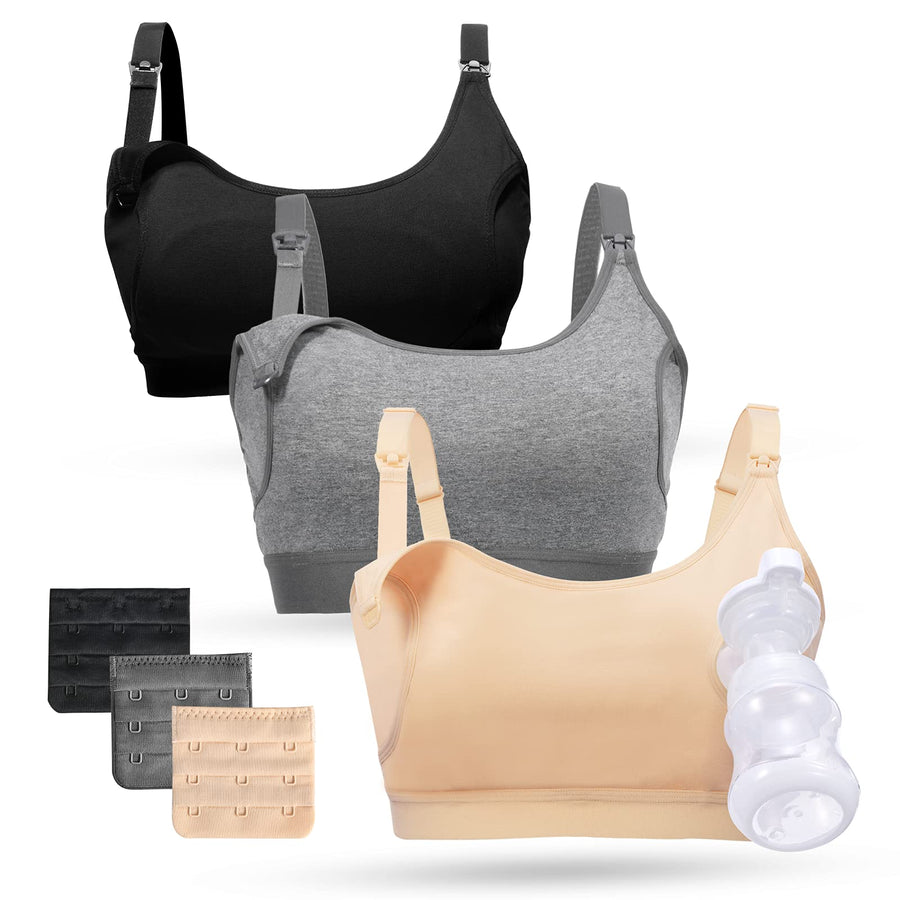Pumping Bra, Pumping Bra Hands Free 3 Pack Comfortable All Day Wear Pumping and Nursing Bra in One Holding Breast Pump for Spectra, Lansinoh, Medela