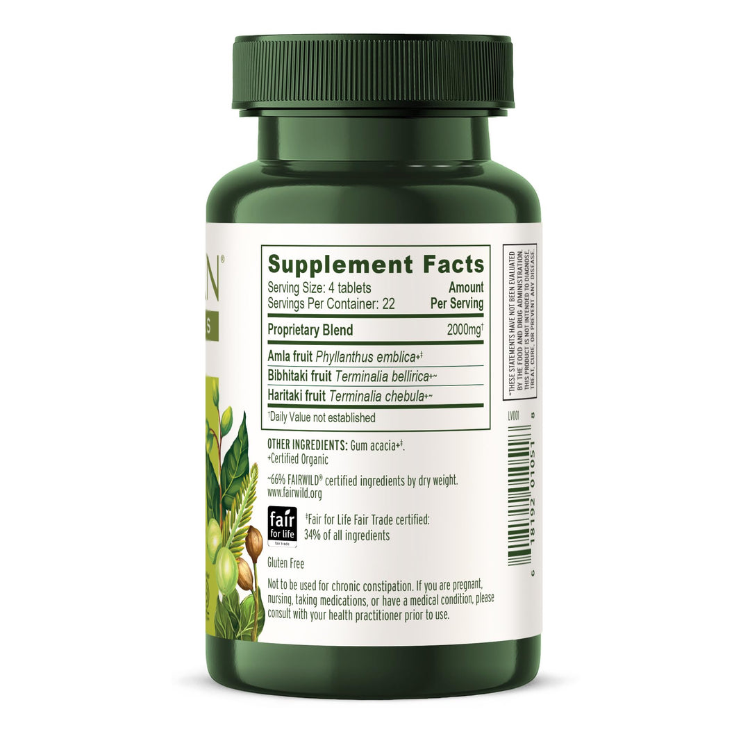 Triphala Tablets - Organic Triphala Supplement with Amla, Haritaki & Bibhitaki – For Digestion, Elimination & Healthy Gut Microbiome* – 90 Tablets – Non-GMO Sustainably Sourced Vegan