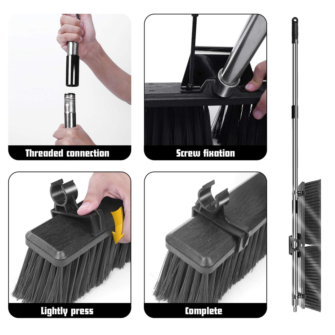 24 Large Push Broom,Outdoor Brooms with 57.6 in Stainless Steel Long Handle for Yard Floor Cleaning,Multi-Surface Stiff Bristles Garage Heavy Duty Broom,Extra 12 Indoor/Outdoor Broom Head