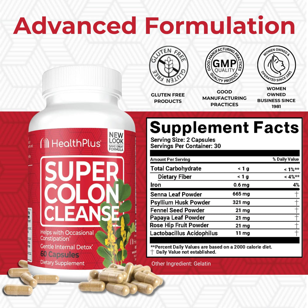 Super Colon Cleanse, Capsules with Herbs and Acidops, 500 mg -60 Count
