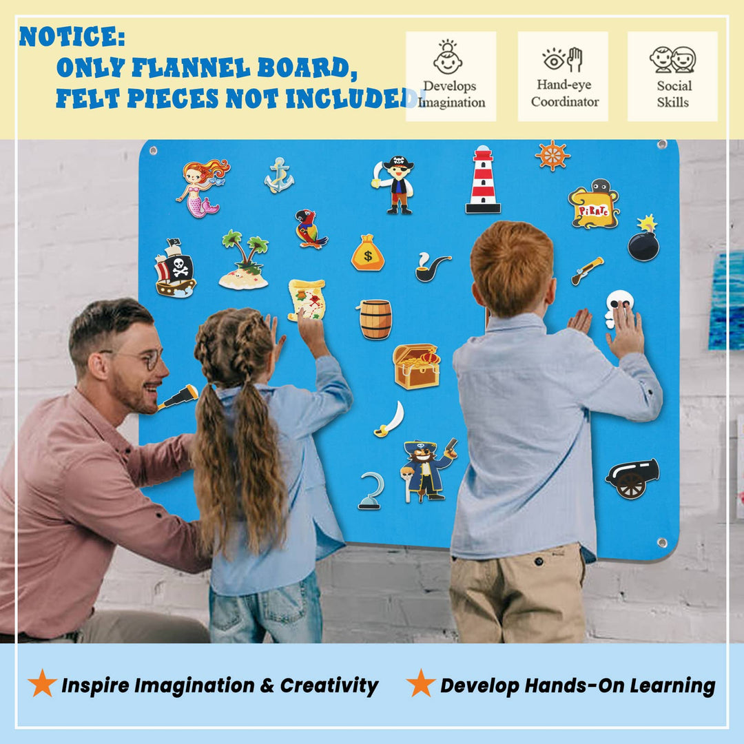 3.5 Feet Flannel-Board for Toddlers Preschool as Kids Felt Stories Activities Play Kits Wall-Hanging Birthday Gifts (Blue)