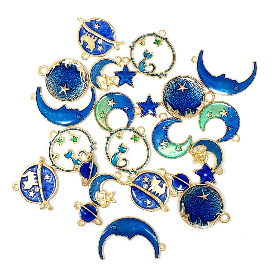 Assorted Gold Plated Enamel Cat Moon Star Celestial Charm Pendant DIY for Earrings Necklace Bracelet Jewelry Making and Crafting