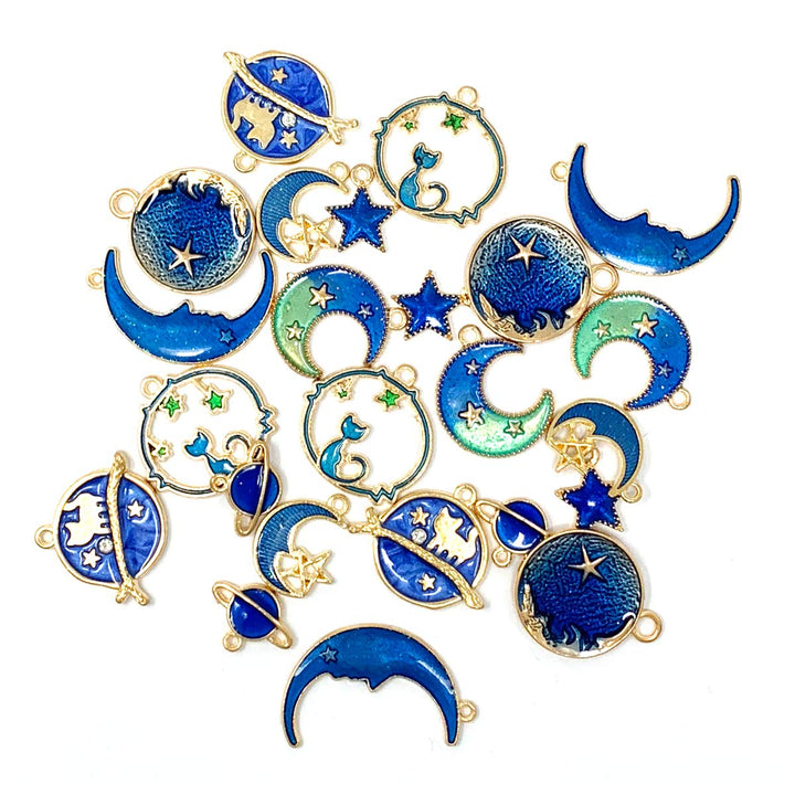 Assorted Gold Plated Enamel Cat Moon Star Celestial Charm Pendant DIY for Earrings Necklace Bracelet Jewelry Making and Crafting