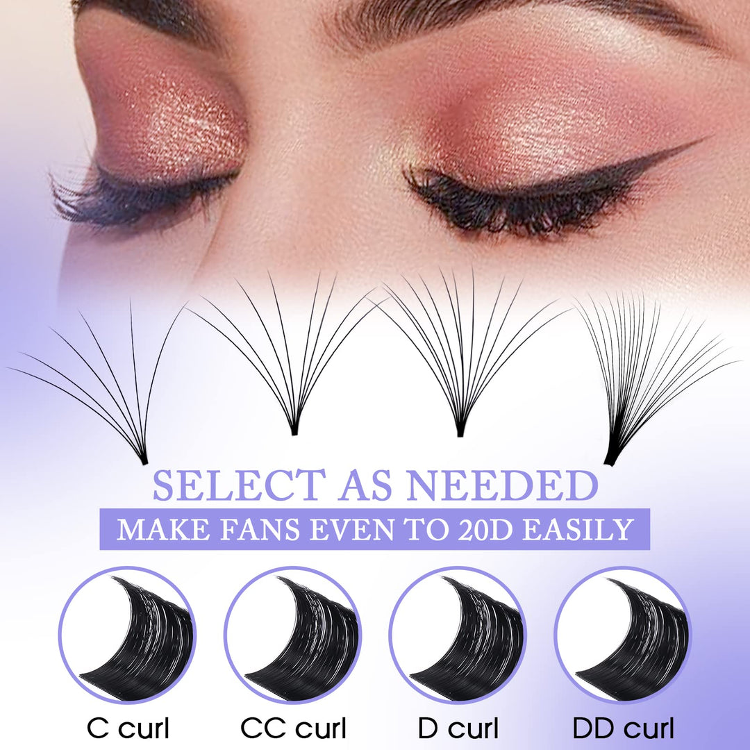 Eyelash Extension Volume Lashes 0.05 Thickness Rapid Blooming Eyelash Extensions C/D curl Easy Fan Volume Lashes 14-20mm mixed Self Fanning Lashes By (0.05-DD, 14-20mm)